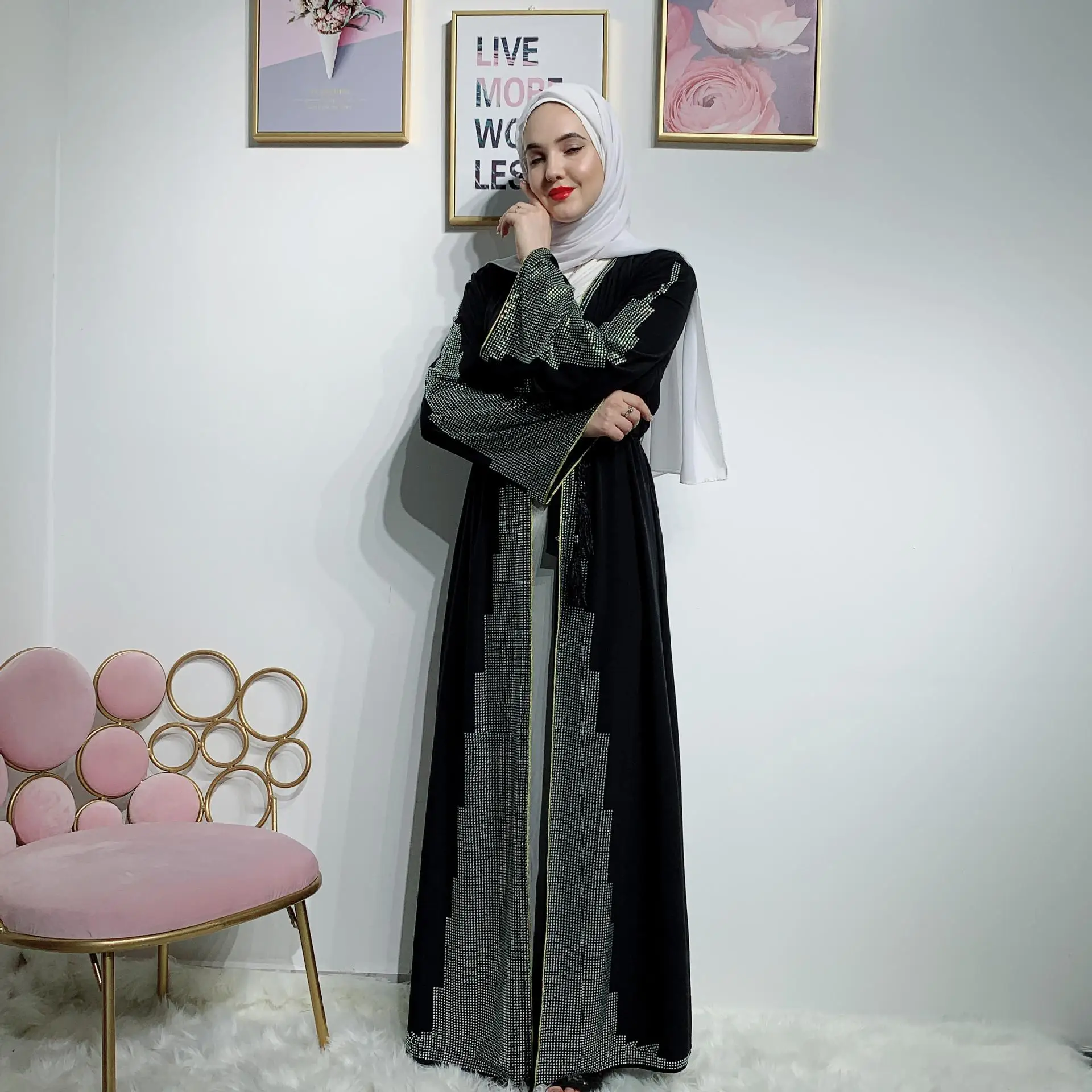 Длинное платье Abaya в Дубае для женщин мусульманок кимоно кафтановое вечеринок с