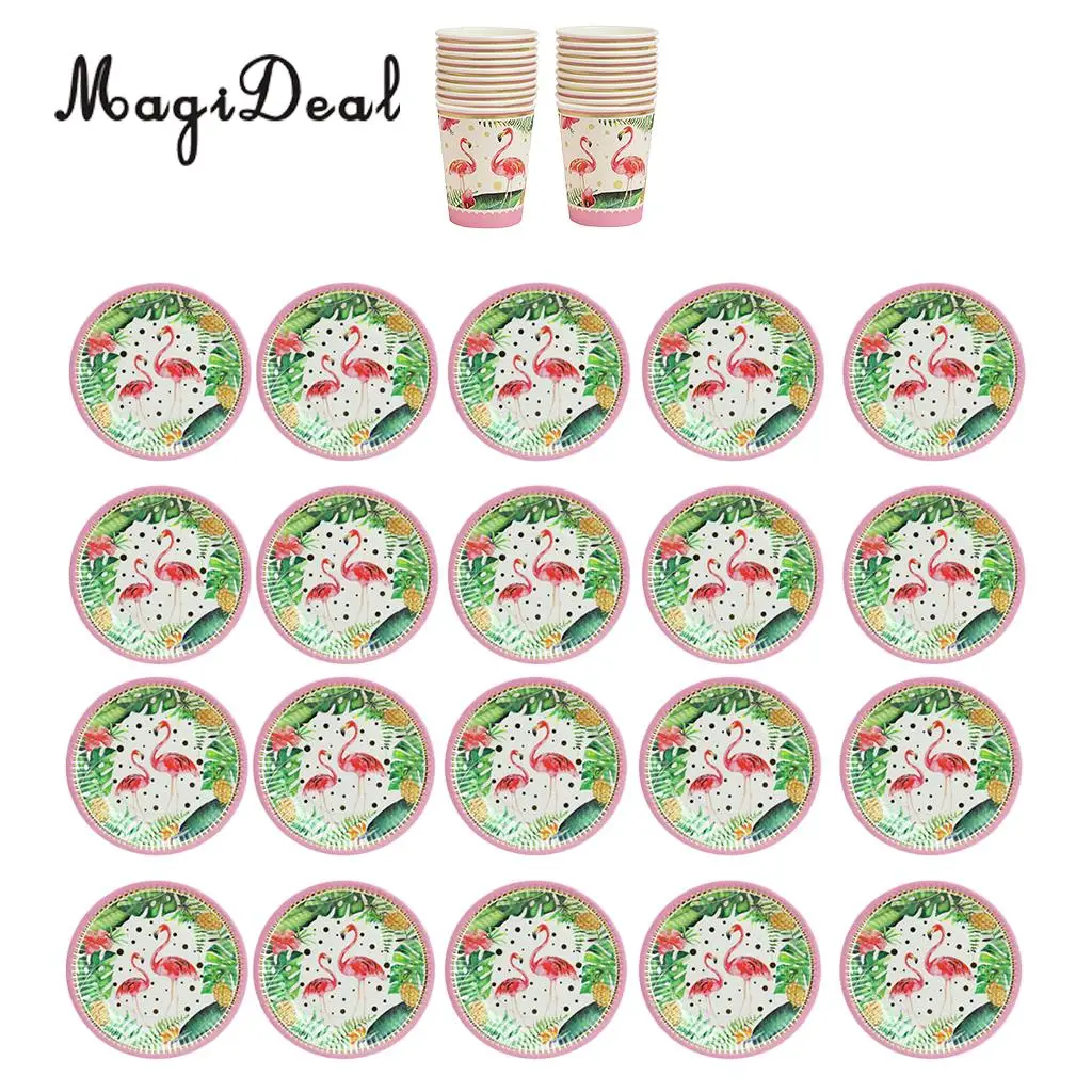 20 наборов тропических Гавайских Фламинго одноразовые бумажные тарелки и стаканы
