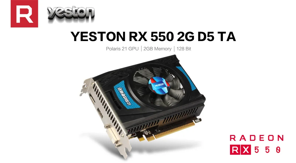 Yeston Radeon RX 550 GPU 2 ГБ GDDR5 128 бит игровой настольный компьютер ПК видеокарты Поддержка DVI-D/HDMI PCI-E 3,0