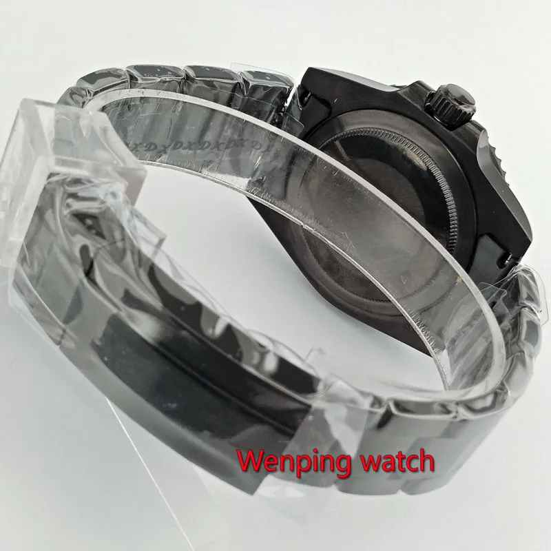 40mm BLIGER NEW PVD black Ceramic Bezel with red blue orange sapphire glass dial automatic Date MEN WRIST WATCHES W2728 | Наручные часы