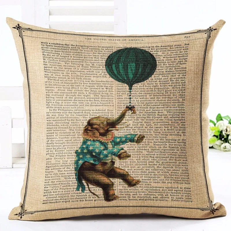 Старинная газета льняная наволочка для подушек Nordico Elephant style Home christmadecoratial 45x45 см