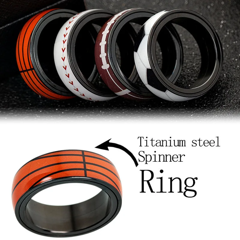 

Football basketball baseball rugby titanium steel ring, Turn the titanium ring, Jewelry & Accessories,Fashion Jewelry Rings