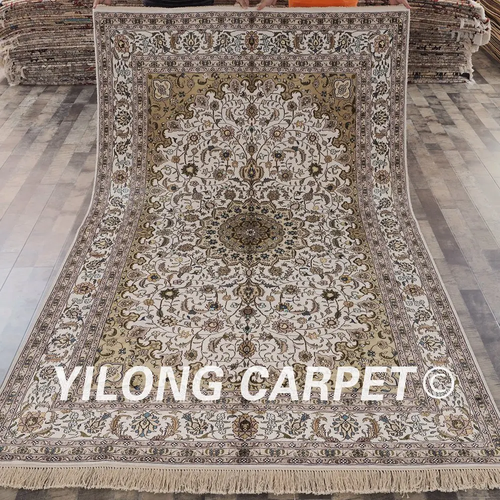

YILONG 6 'x 9' старинный Восточный шелковый ковер, белый и зеленый цвет, ручной вязки, Фотофон (ZW036M6x9)