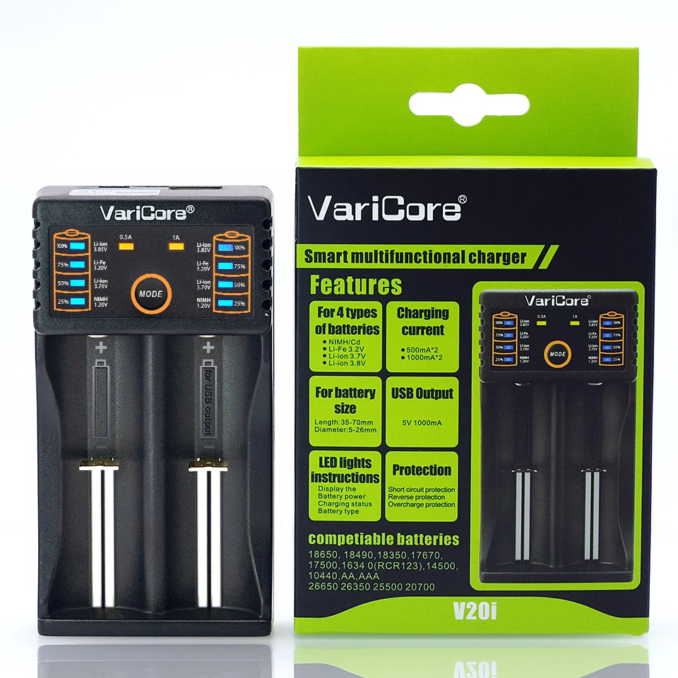 

VariCore V20i V10 18650 charger 1.2V 3.7V 3.2V 3.85V AA / AAA 18350 26650 10440 14500 16340 25500 NiMH lithium battery charger