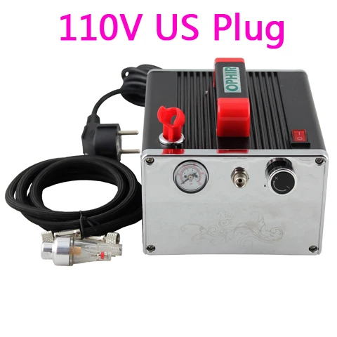 110V US Plug OPHIR 0,2 мм 0,3 мм и 0,5 мм двойного действия Аэрограф Комплект с воздушным компрессором для украшения торта дизайн ногтей модель хобби краски_ AC091+ 074 - Цвет: 110V US Plug