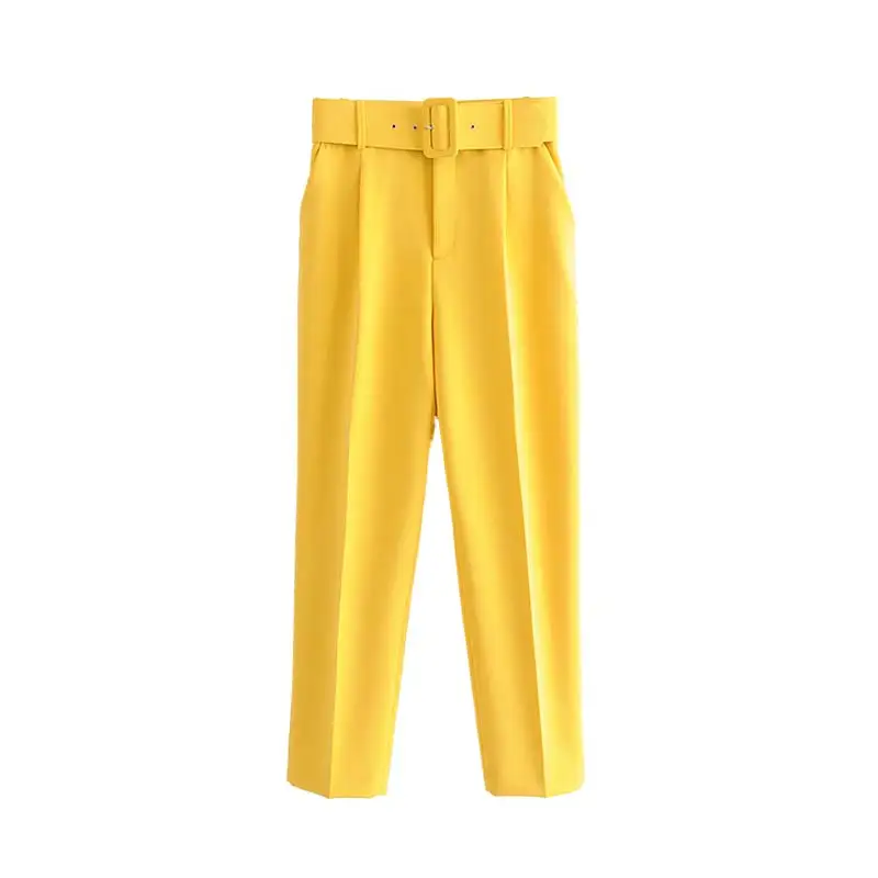 yellow Женское элегантное платье vadim, одноцветные штаны, пояс, карманы, молния, дизайн fly, офисная одежда, женские повседневные длинные штаны KA830 - Цвет: yellow