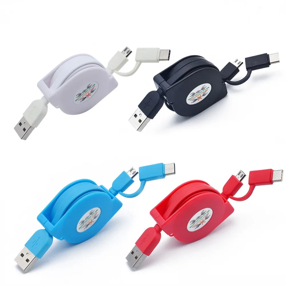 2 в 1 Micro USB и Type C выдвижной кабель для зарядного устройства м/3 фута универсальный