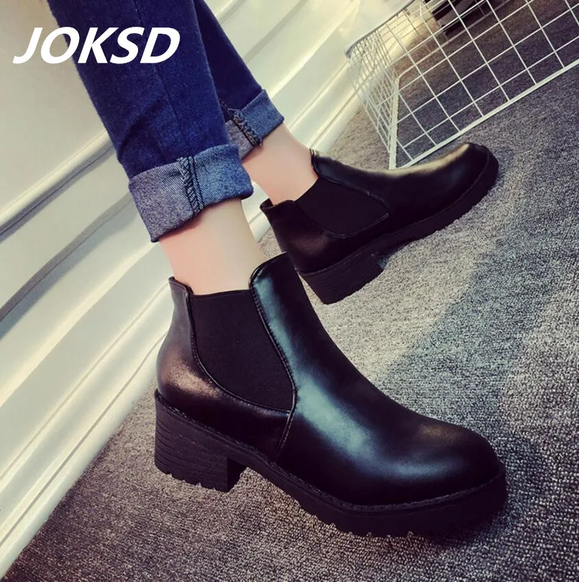 Женские ботинки с круглым носком JOKSD модные водонепроницаемые из искусственной