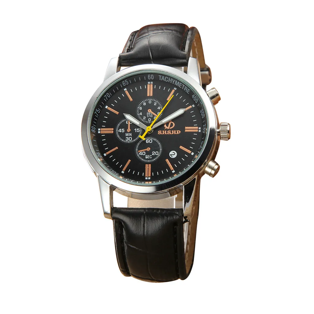 Модный темперамент три глаза шесть Pin Аналоговый кварцевый Кожаный ремешок для