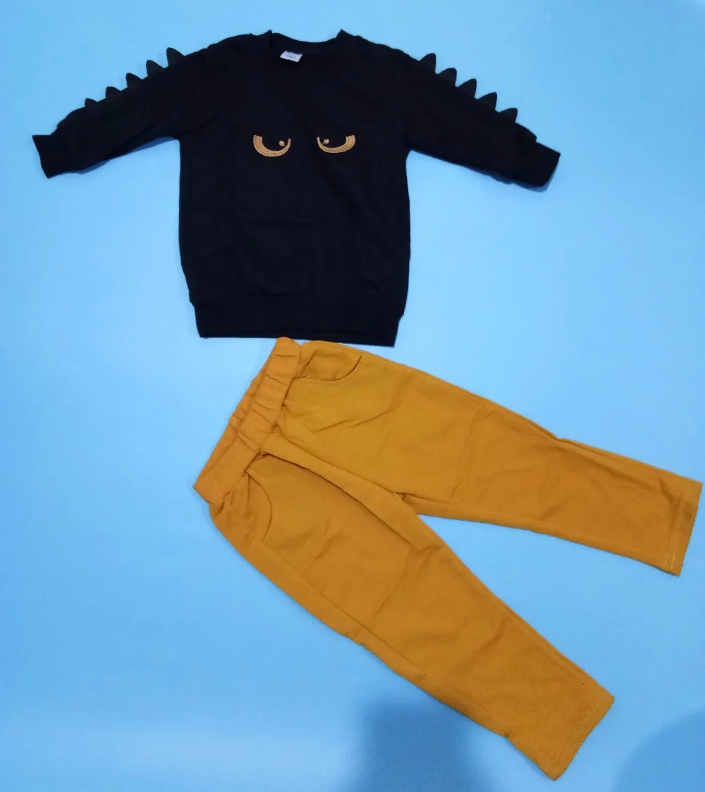 Boys clothes set 2017 Autumn 2pcs suit Cartoon black eyes Kids boy girls Tops Yellow trend Pants sets Fashion baby clothing | Детская