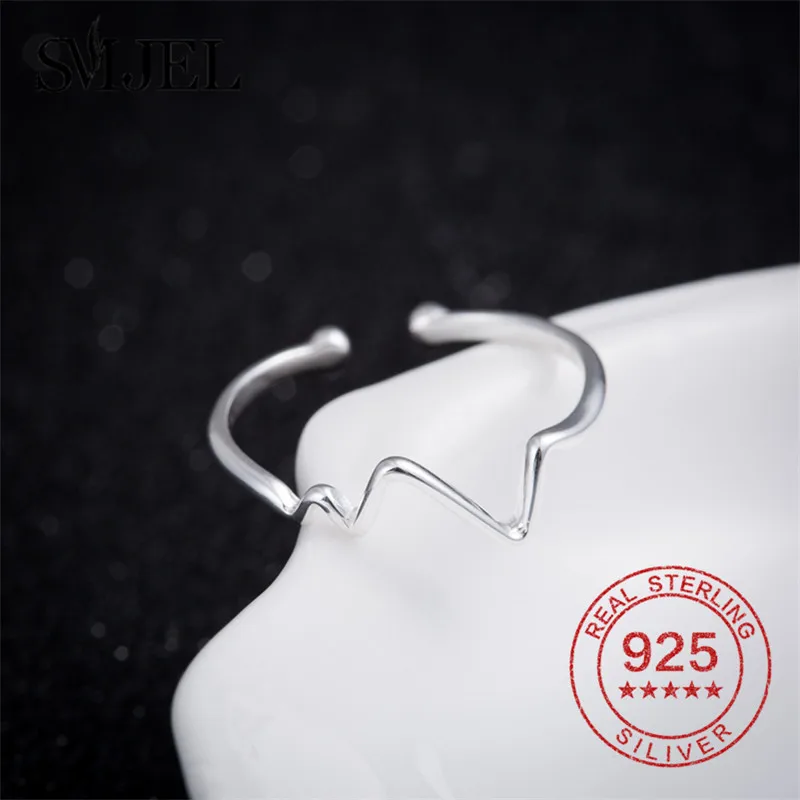 SMJEL 925 Silver Jewelry Simple Sea Wave Rings Ring Women Lifeline Pulse Heartbeat Female Gifts For Doctor Femme Anillos Mujer | Украшения