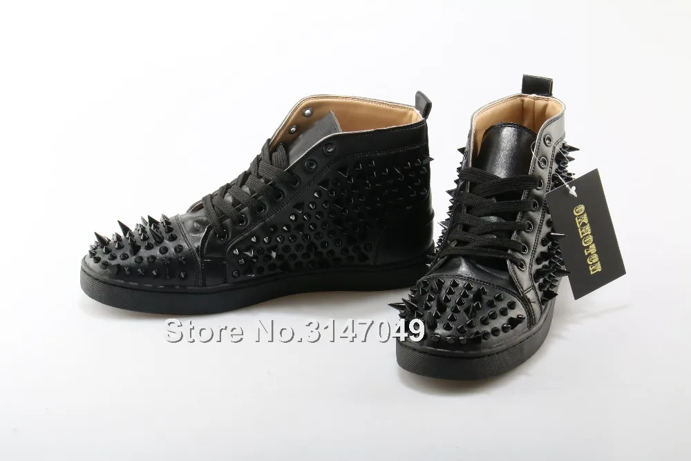 Okhotcn модные Кружево до Мужская Обувь Sapato masculino Мужская обувь высокая повседневная обувь черный Заклёпки Украшенные Туфли без каблуков сапоги