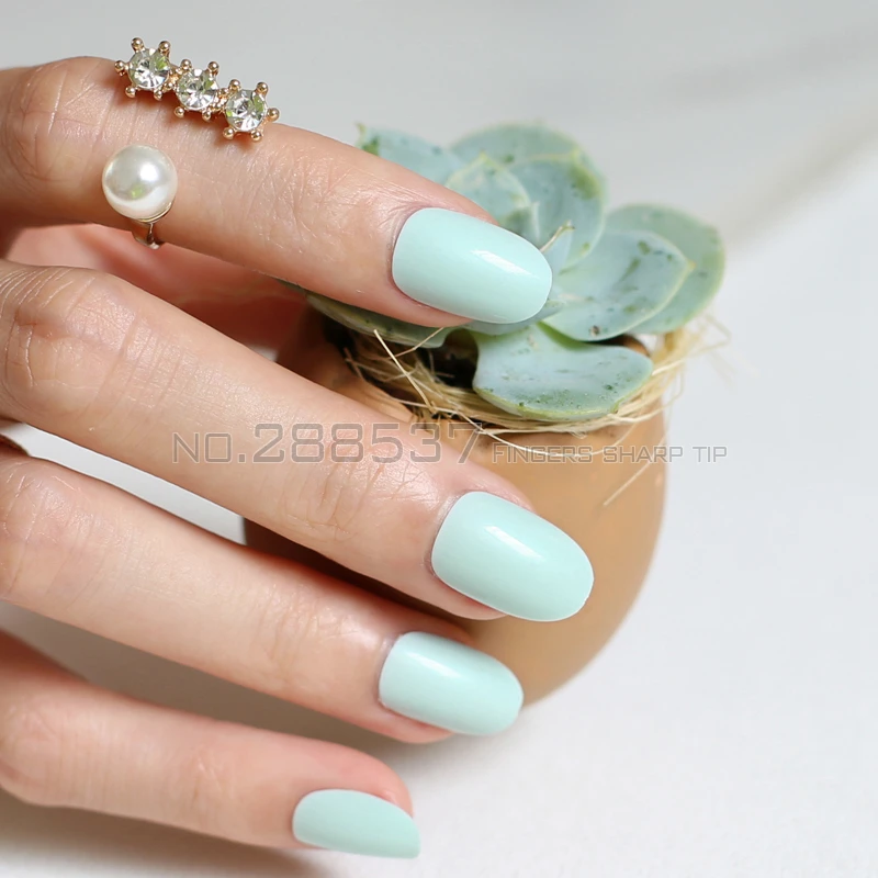 24 шт. новый продукт распродажа длинные маленькие круглые накладные ногти мятного