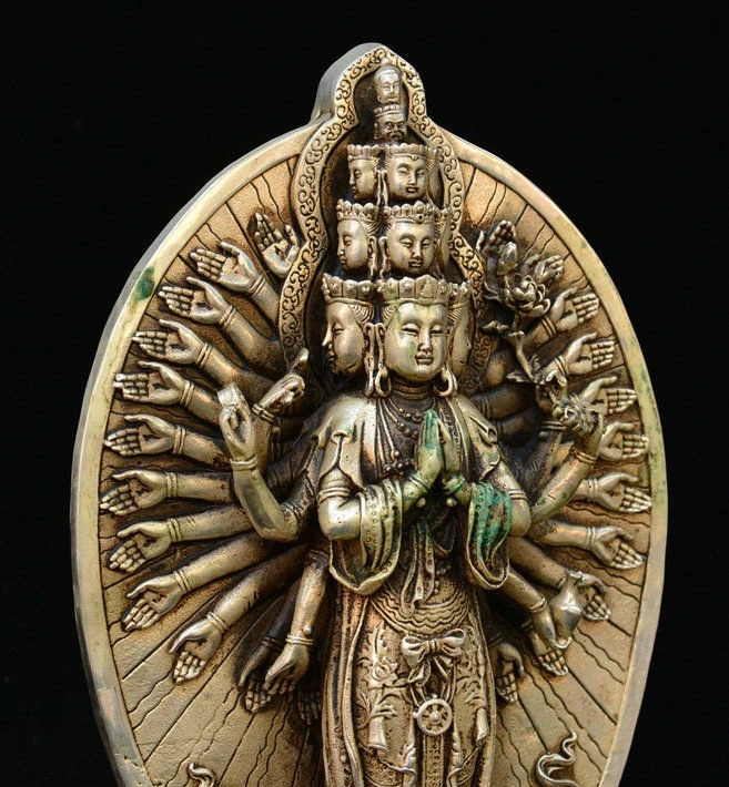 Древний тибетский буддизм серебро 11 голова Авалокитешвара богини Гуань Инь Бог