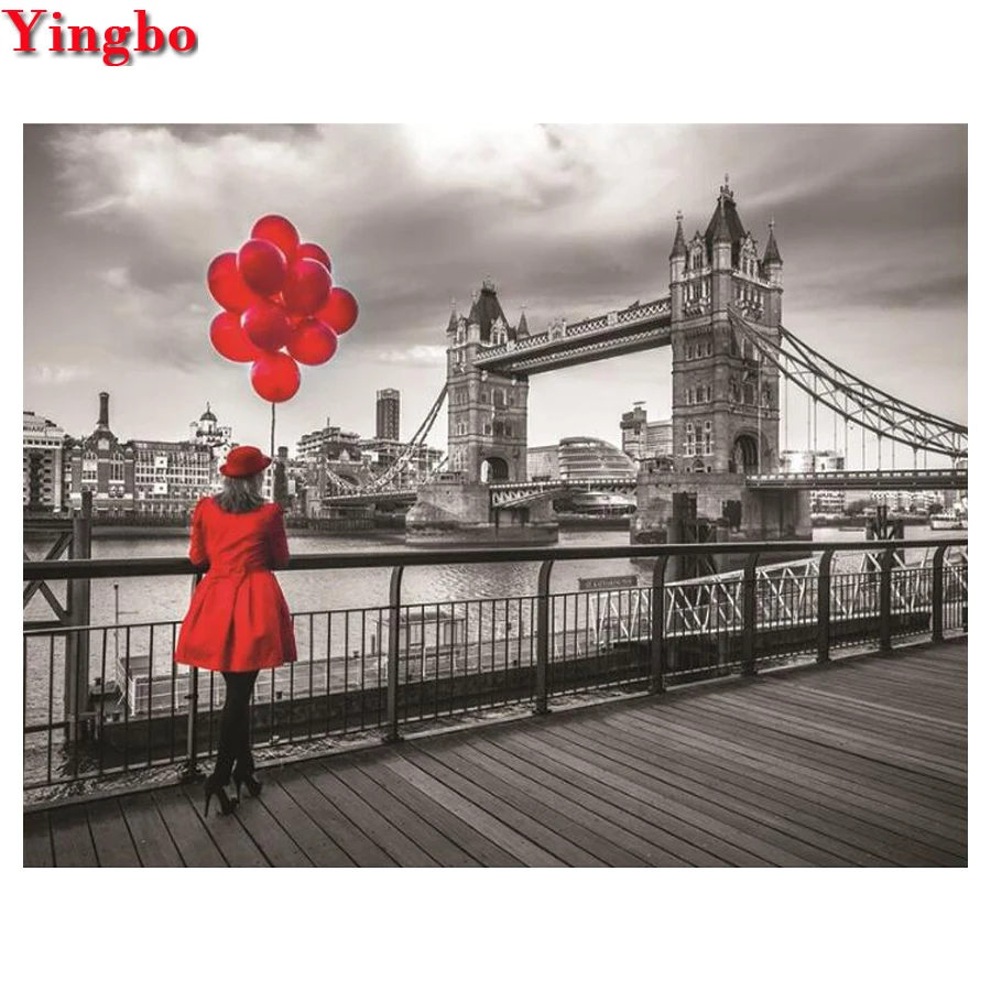 

Balloon Women Diamond Embroidery Landscape Full Drill Square Living Room Decoration 5D DIY Diamond Painting London Bridge
