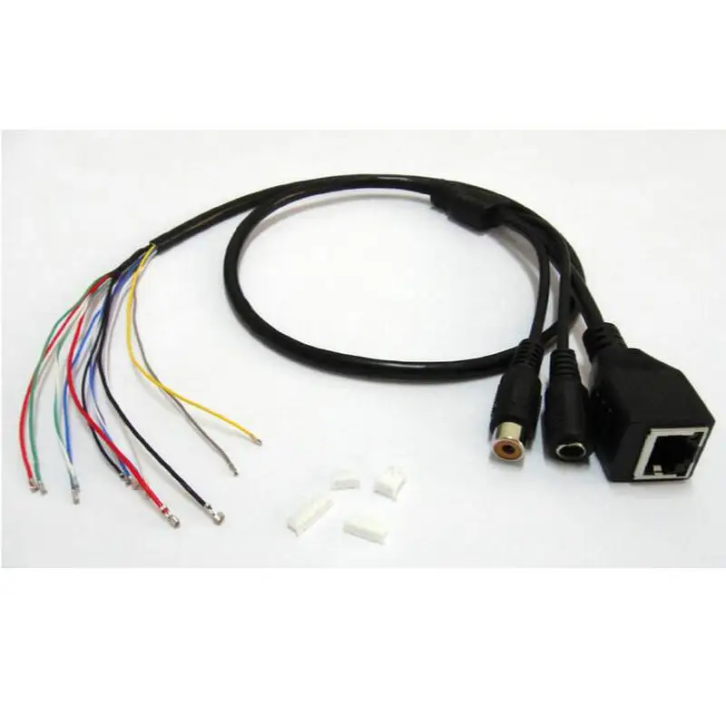 10 шт.) CCTV IP Сетевая камера PCB модуль видео Мощность аудио кабель, с RCA аудио RJ45 Женский и DC Мужской разъемы с терминалом