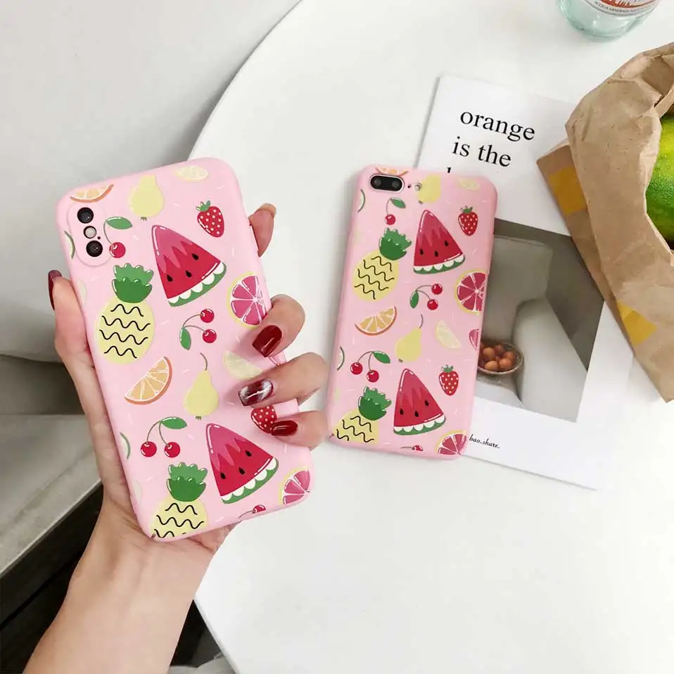 Чехол для iPhone X 7 8 6 розовый Фрукты Арбуз назад случаи 6s Plus охватывает