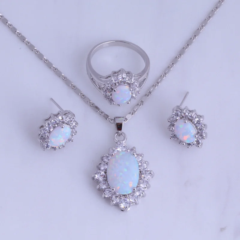Женский комплект украшений с опалом и кубическим цирконием элегантная белая