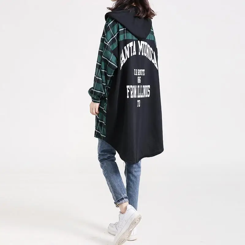 Длинная женская блузка в клетку с буквенным принтом рост 100 кг свободное весеннее