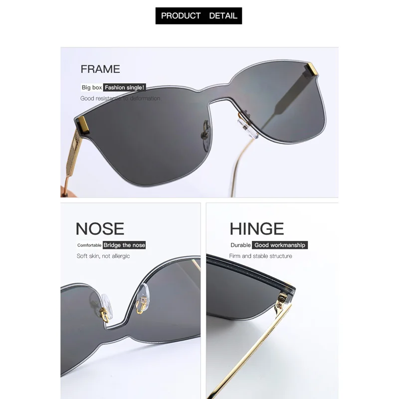 Крутые цельные солнцезащитные очки для женщин с толстыми линзами винтажные