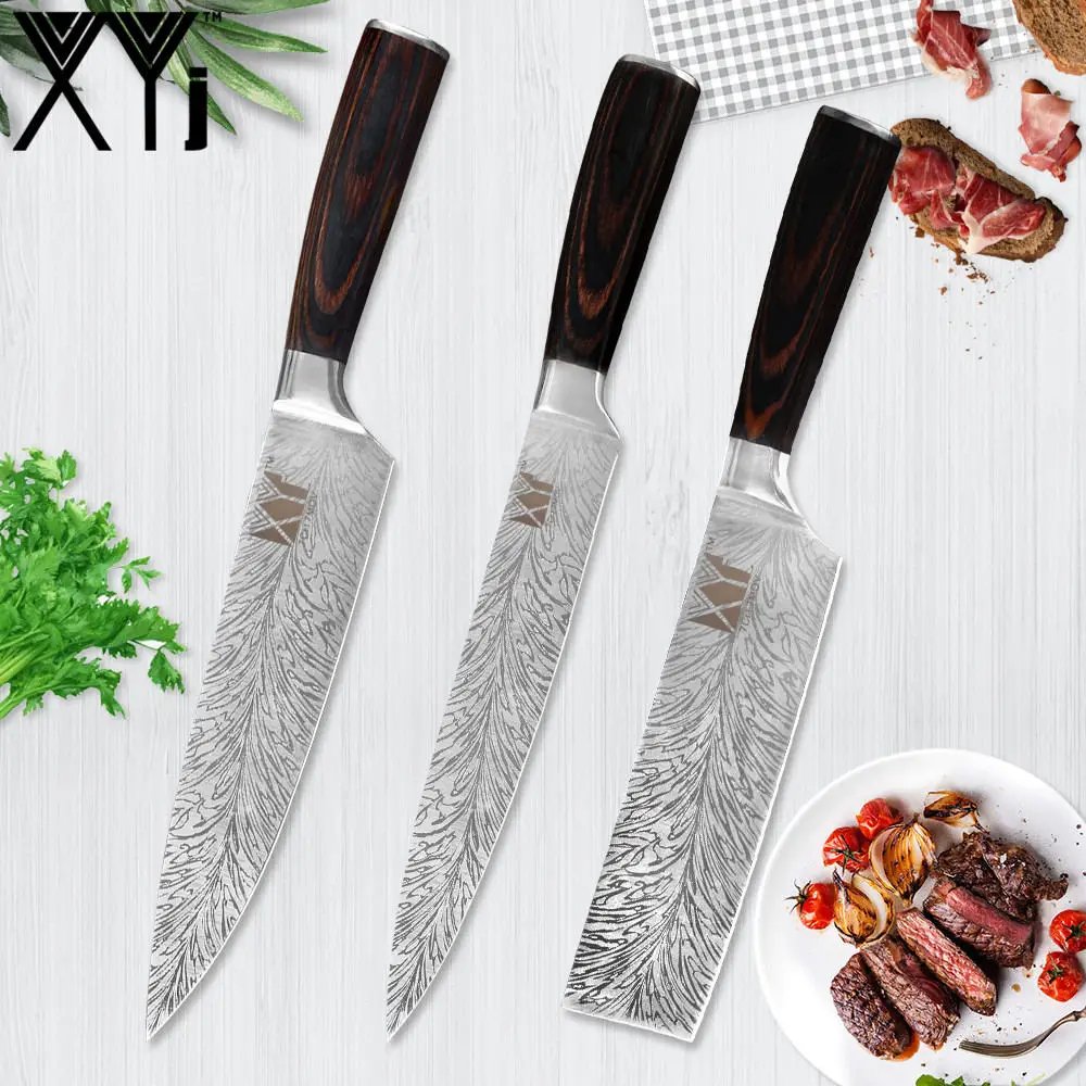 XYj Новое поступление кухонные ножи хорошего качества кухонные ножи из нержавеющей стали набор цветных деревянных ручек шеф-повара разделочные ножи для нарезки - Цвет: 3 Pcs Knives set