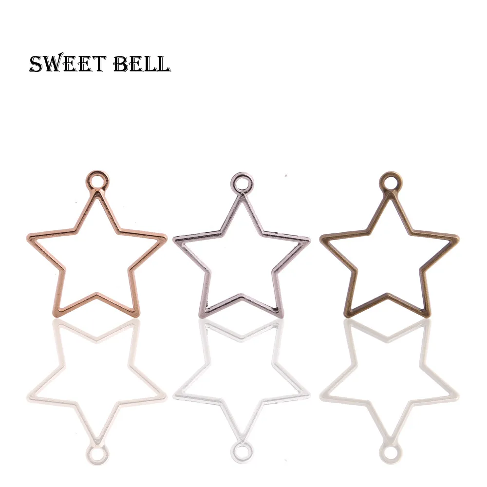 Sweet Bell 20 шт. 32*35 мм сплав трех цветов полая пентаграмма искусственные ювелирные