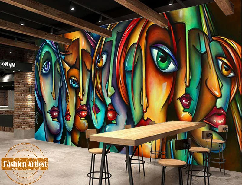 Пользовательские абстрактные Пикассо обои росписи цвет портретное лицо красные