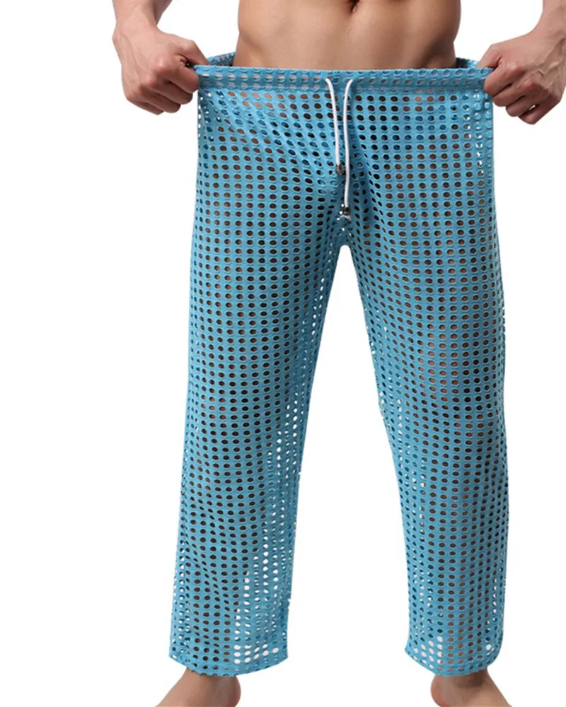 Для мужчин пикантные сетчатые Штаны для длинные штаны прозрачные дышащие сна