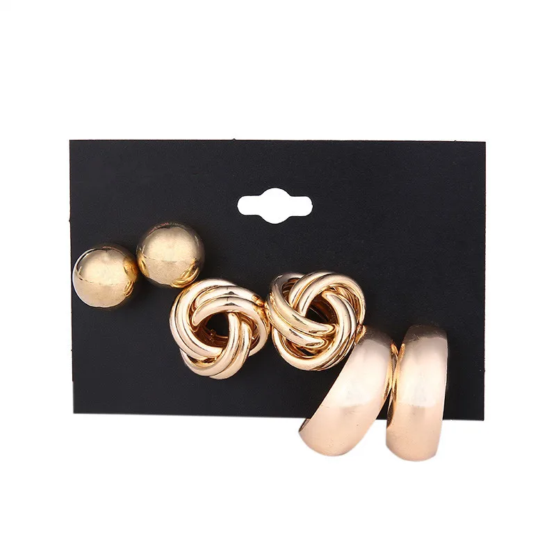 3 пары/упр. Модные женские серьги 2019 металлические гвоздики винтажные