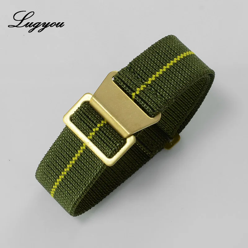 green yellow LUGYOU части часов эластичный нейлоновый ремешок 20 мм армейский зеленый золотой пряжка с покрытием длина 170 мм подходит для всех видов часов - Цвет ремешка: green yellow