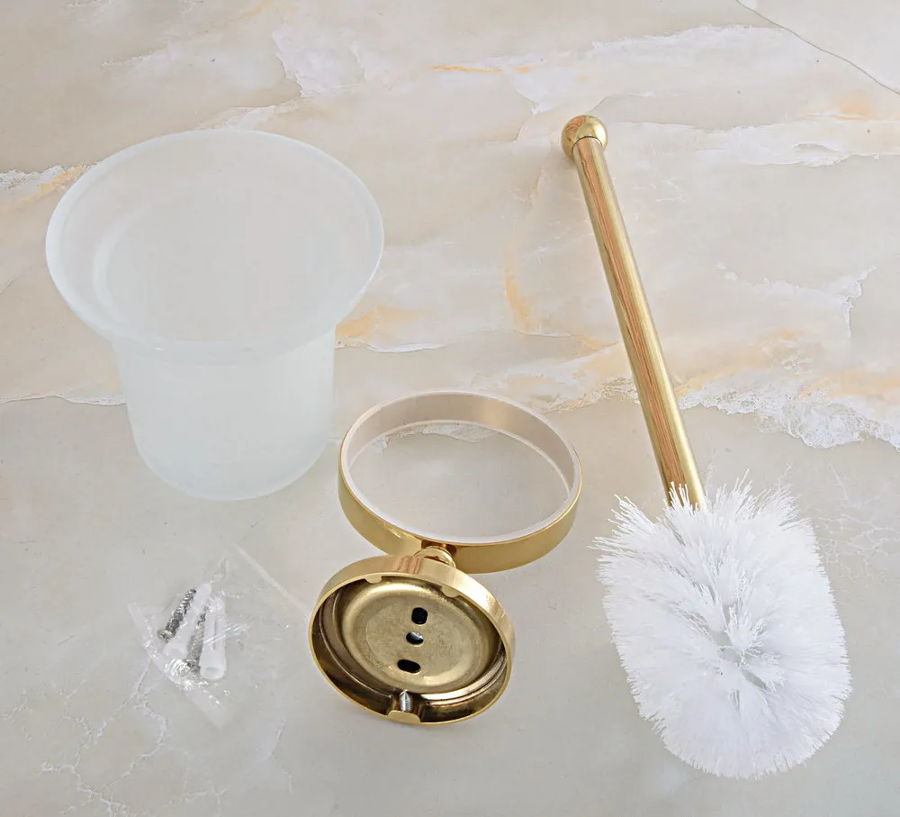Wall Mounted Luxury Gold Color Brass Bathroom Toilet Brush Holder Set Accessory Single Glass Cup mba596 | Обустройство дома