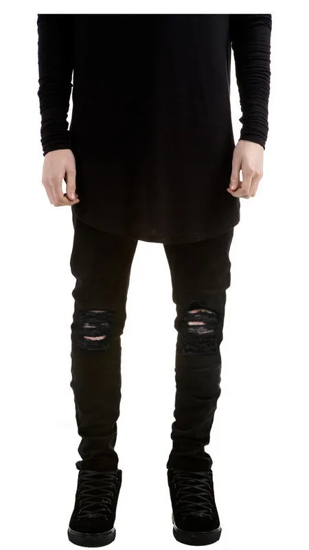 Black Ripped Jeans Men With Holes Super Skinny Famous Designer Brand trousers Slim Fit Destroyed Torn Jean Pants For Male