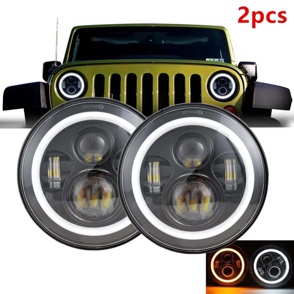 

Car Accessories Halo 7Inch Headlamp For Jeep Wrangler JK TJ CJ Led Headlights 7 Inch For Hummer H1 H2 Lada Niva 4x4 offroad 80W