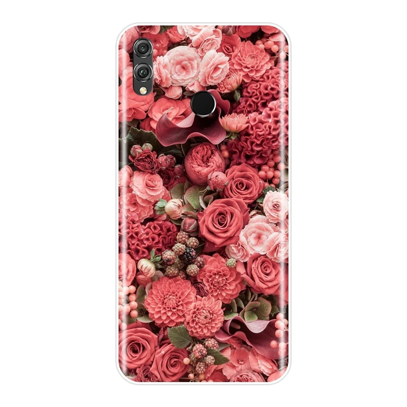 Мягкий силиконовый чехол с цветами для телефона Huawei Honor 8X MAX 10 9 8 задняя крышка 7 LITE