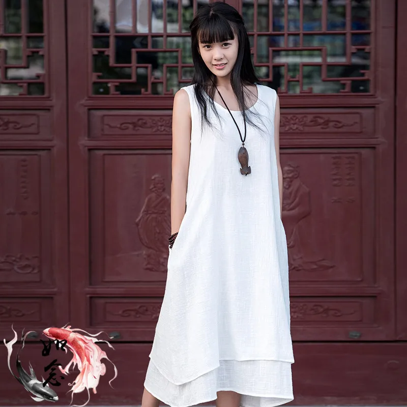 Летнее женское Хлопковое платье без рукавов на бретелях Mori Girl Летняя туника
