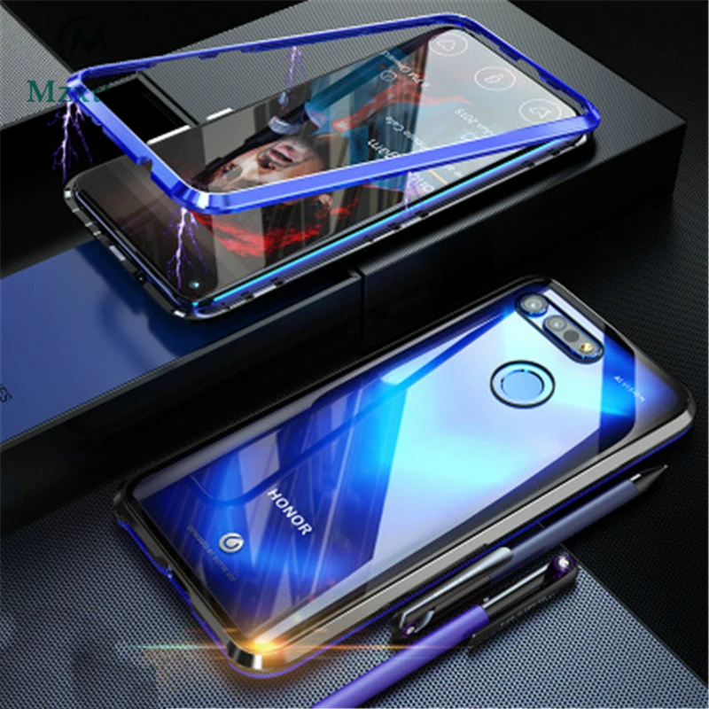 Для huawei mate 10 20 P20 P30 Pro V20 металлический чехол металлический магнитный чехол 9H закаленное стекло передняя+ задняя двусторонняя магнитная крышка чехол s
