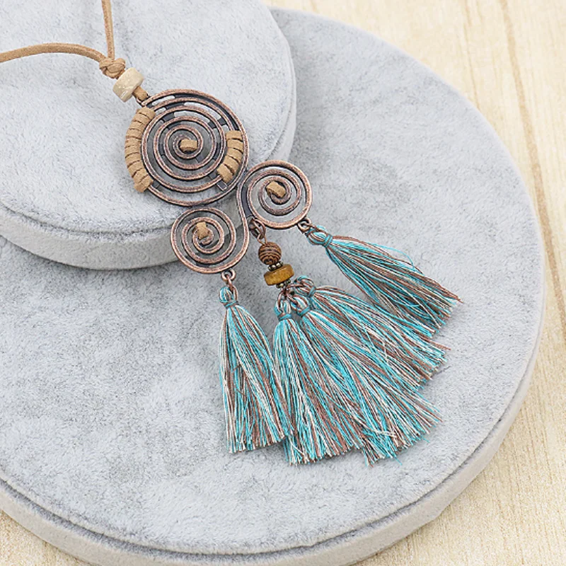 

Vintage Ethnic Tassel Pendant Necklace Bohemian Long Leather Sweater Rope Chain Women Ladies Choker Jewelry Gift
