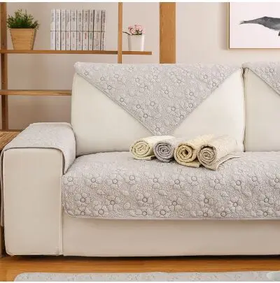 Aflower light gray Двусторонняя хлопковая подушка для дивана 3D Цветочный узор вышивка sofacover простой современный нескользящий чехол для дивана четыре сезона универсальный - Цвет: Aflower light gray