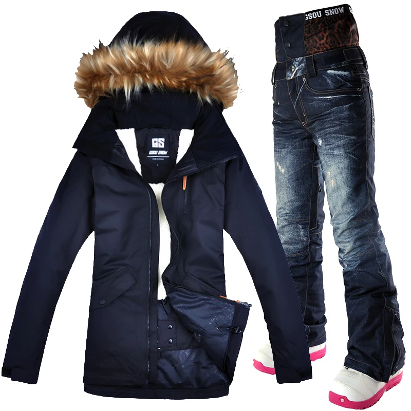 Лыжный костюм Женская теплая водонепроницаемая ветрозащитная одежда Gsou снежные