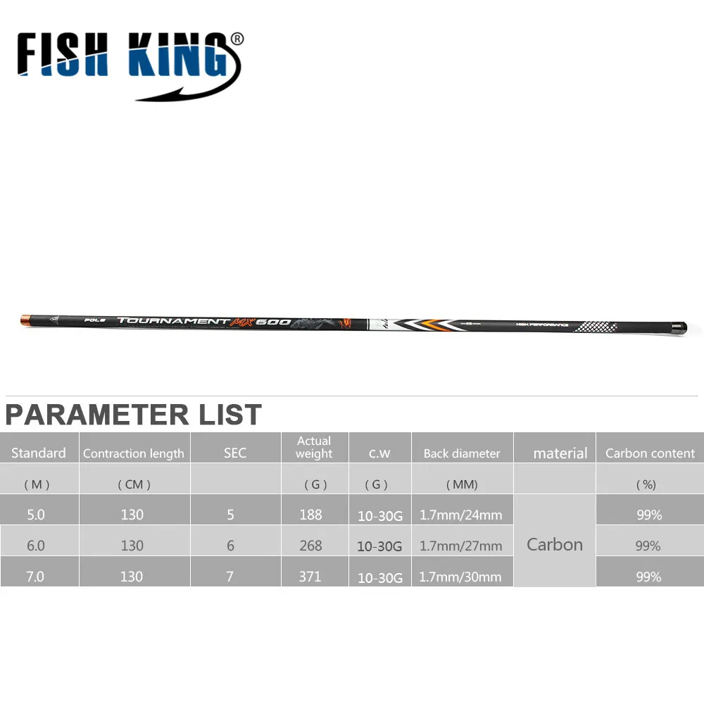 Карбоновая удочка FISH KING 36T стандартная 5 м/6 м/7 м длина 130 см вес 10 30 г для