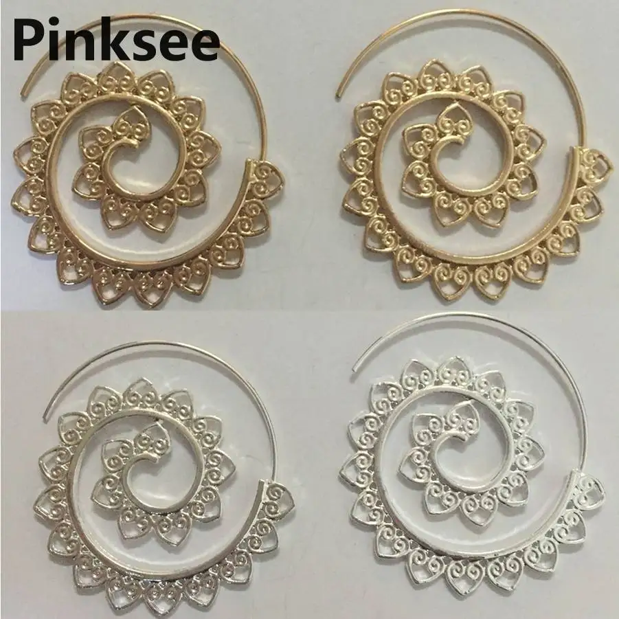 

1 Pair Ornate Swirl Hoop Gypsy Indian Tribal Ethnic Earrings Gear Spiral Geometric Boho Earrings for Women Jewelry Brincos