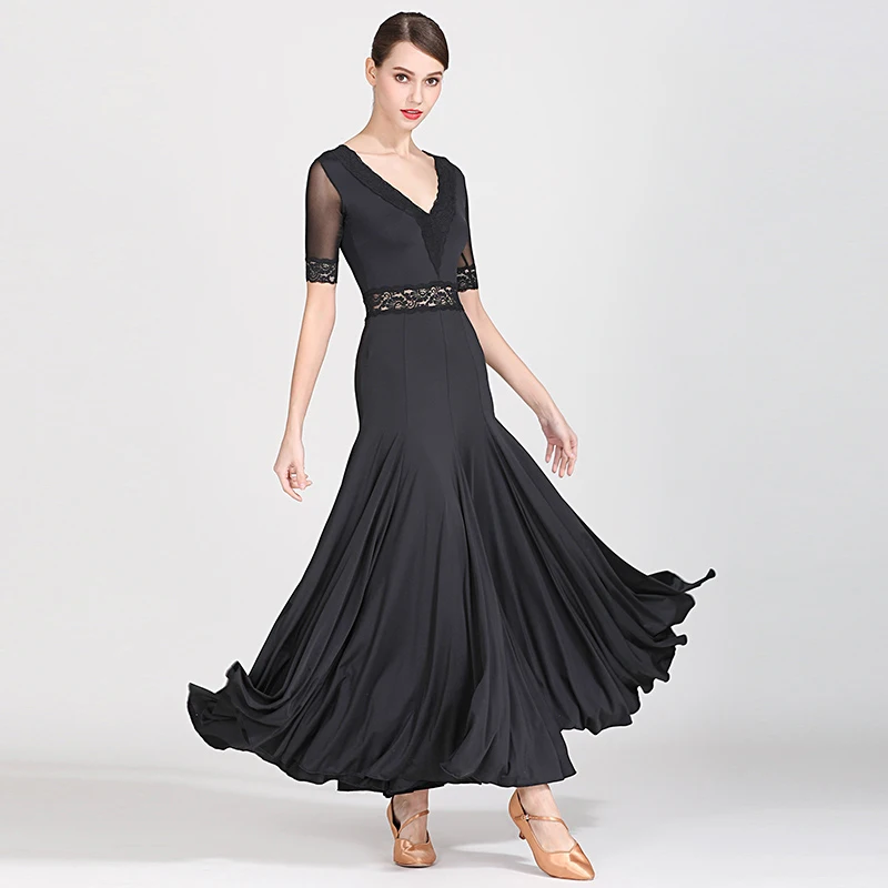 

Women Ballroom Dance Dresses High Quality Lycra Standard Waltz Dancing Wear Adult Elegant Black Ballroom Competition Dance Dress