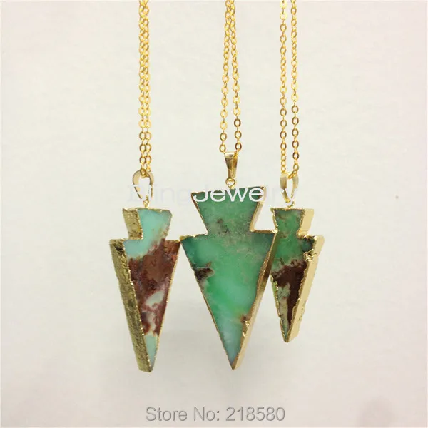 Ожерелье с исцеляющим камнем в форме стрелы светло зеленая Chrysoprase|necklace men|necklace