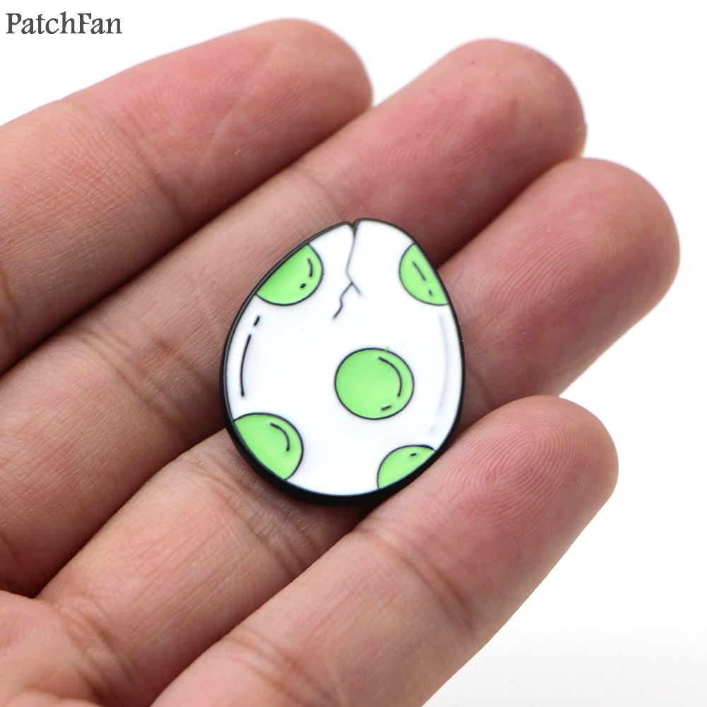 

Patchfan Hatching Dinosaur Yoshi Egg Zinc Enamel Pins for men kids Brooches para Shirt backpack Jewelry Badges A0929