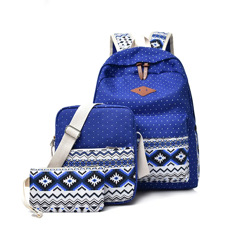 

Canvas girl Backpack School bag backpack Women Shoulder Bag Clutch Bag 3pcs One Set Student Bag for boys PU Zipper 16.5 inch