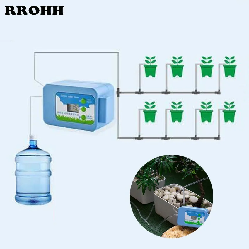 NEW Double knob Automatic Watering Dvice Drip irrigation LED Pump Set Plant Watering Timer Garden Home Office Irrigation System