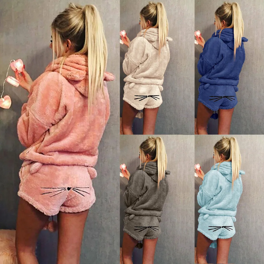 Новинка 2018 осенне зимний женский комплект из двух предметов пижамы теплая одежда