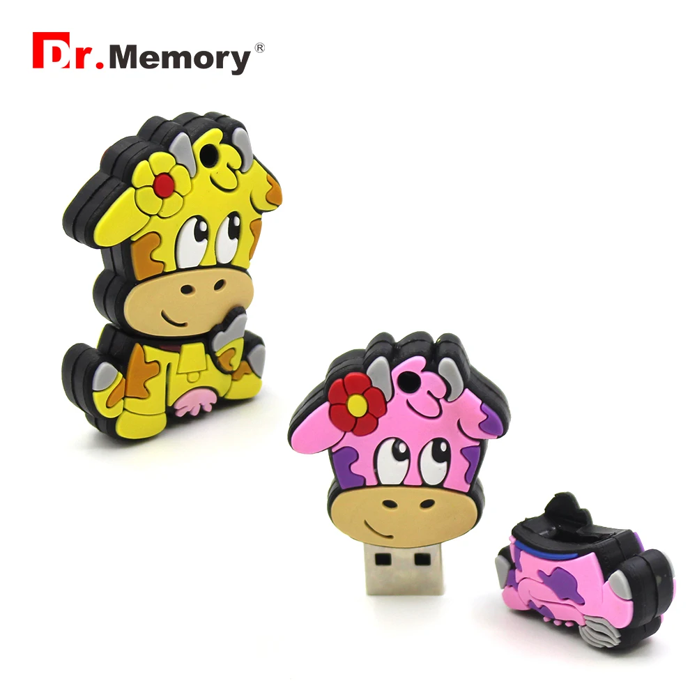 Флеш-накопитель Dr. Memory New Cute USB Flash Cartoon Cow Pendrive Silicone Plug Stick Mini Creative Drive 4GB 8GB 16GB 32GB 64GB Gift.