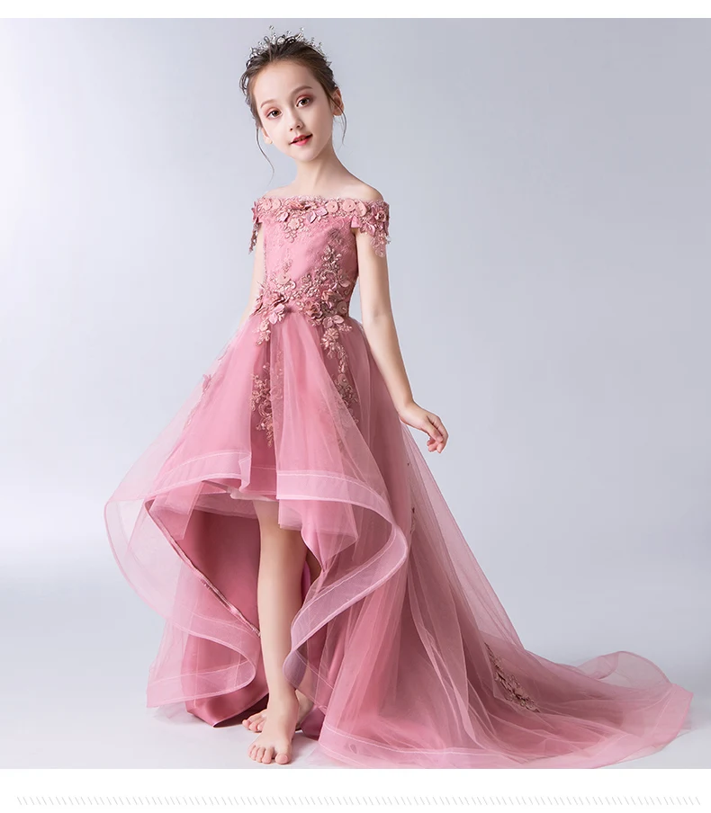 Elegant Beaded Appliques Flower Girl Dress Party Pageant Gown Long Trailing Princess Wedding Kids First Communion Dresses | Детская