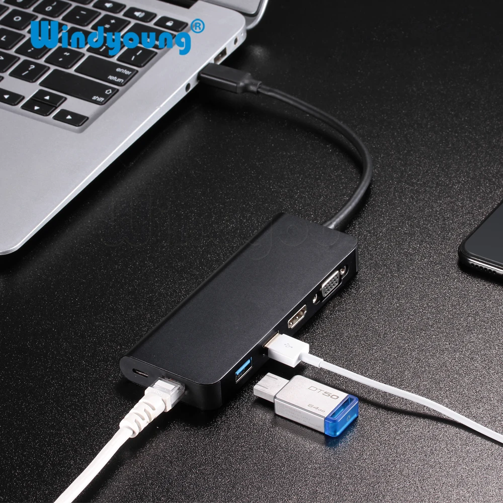 Thunderbolt 3 USB 3,1 USB-C type C концентратор с 4K 30hz HDMI VGA 1000M Gigabit RJ45 2 порта USB 3,0 концентратор type C PD зарядный адаптер